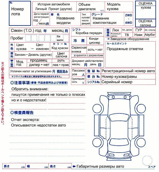 Пример аукционного листа